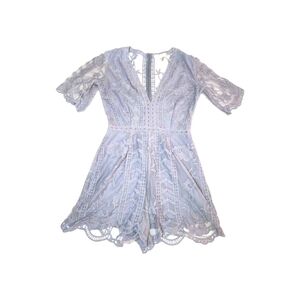Socialite Boho Lace Romper Periwinkle Short Sleeve Women's Sz Small